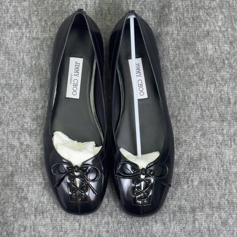 Jimmy Choo Scarlett Ballerina Shoes Womens Size 8 38 Black Leather Flats Italy